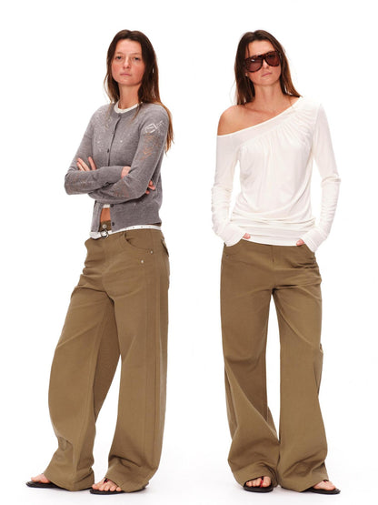 RUN TO THE FUTURE Vintage 3D Embellished Mid Low Waist Button Washed Cotton Women Straight Pants