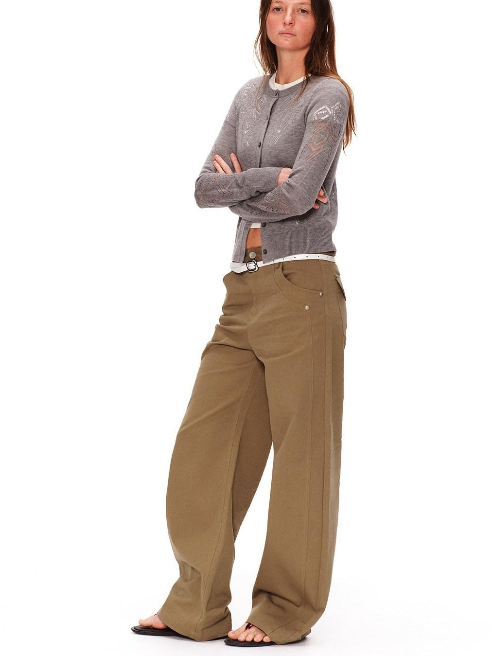 RUN TO THE FUTURE Vintage 3D Embellished Mid Low Waist Button Washed Cotton Women Straight Pants