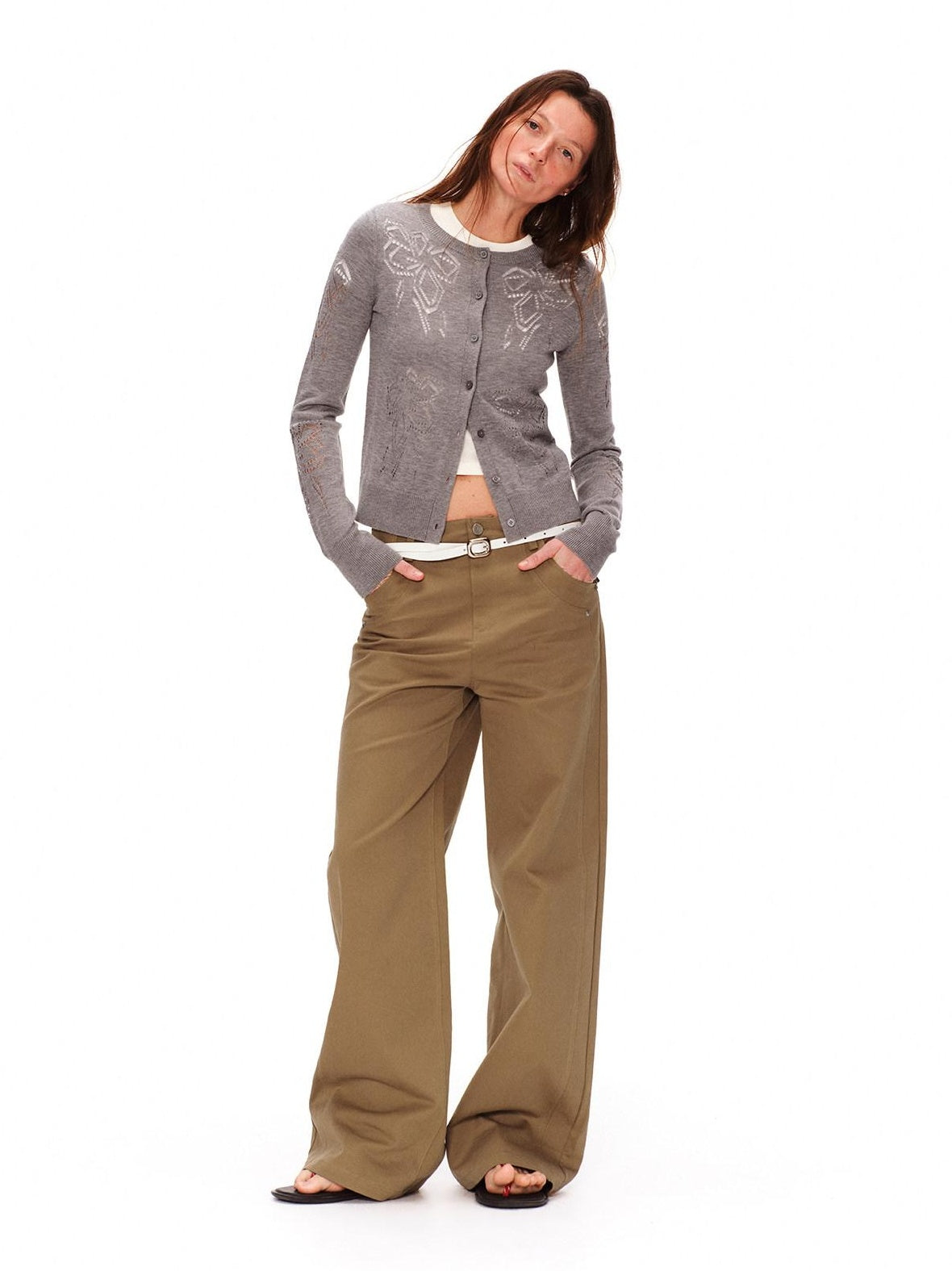 RUN TO THE FUTURE Vintage 3D Embellished Mid Low Waist Button Washed Cotton Women Straight Pants