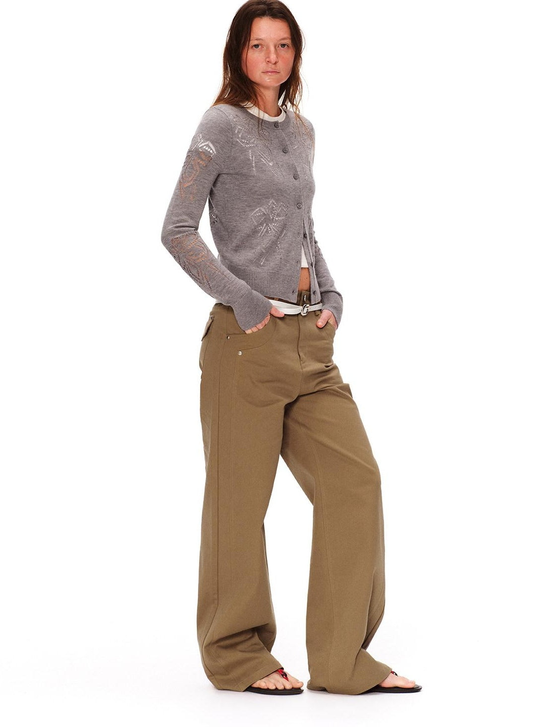 RUN TO THE FUTURE Vintage 3D Embellished Mid Low Waist Button Washed Cotton Women Straight Pants