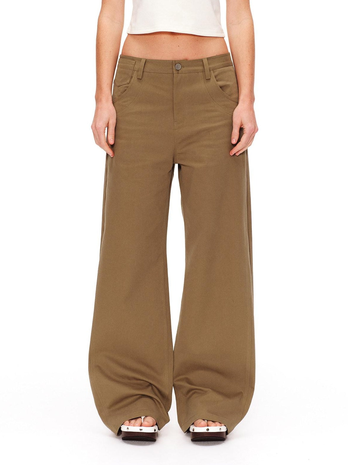 RUN TO THE FUTURE Vintage 3D Embellished Mid Low Waist Button Washed Cotton Women Straight Pants