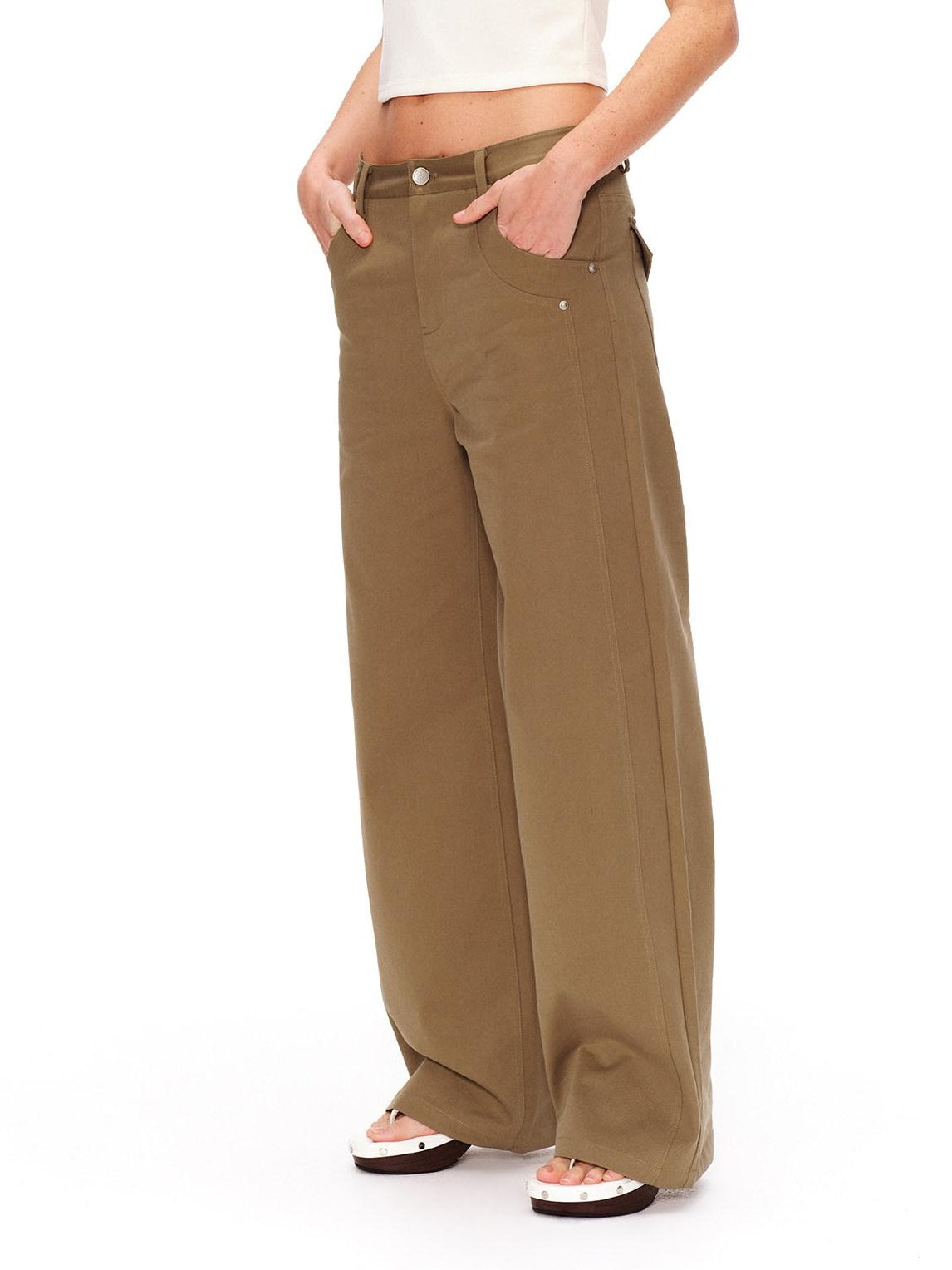 RUN TO THE FUTURE Vintage 3D Embellished Mid Low Waist Button Washed Cotton Women Straight Pants
