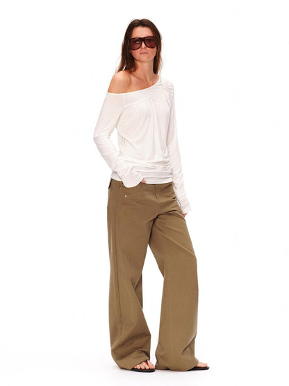 RUN TO THE FUTURE Vintage 3D Embellished Mid Low Waist Button Washed Cotton Women Straight Pants