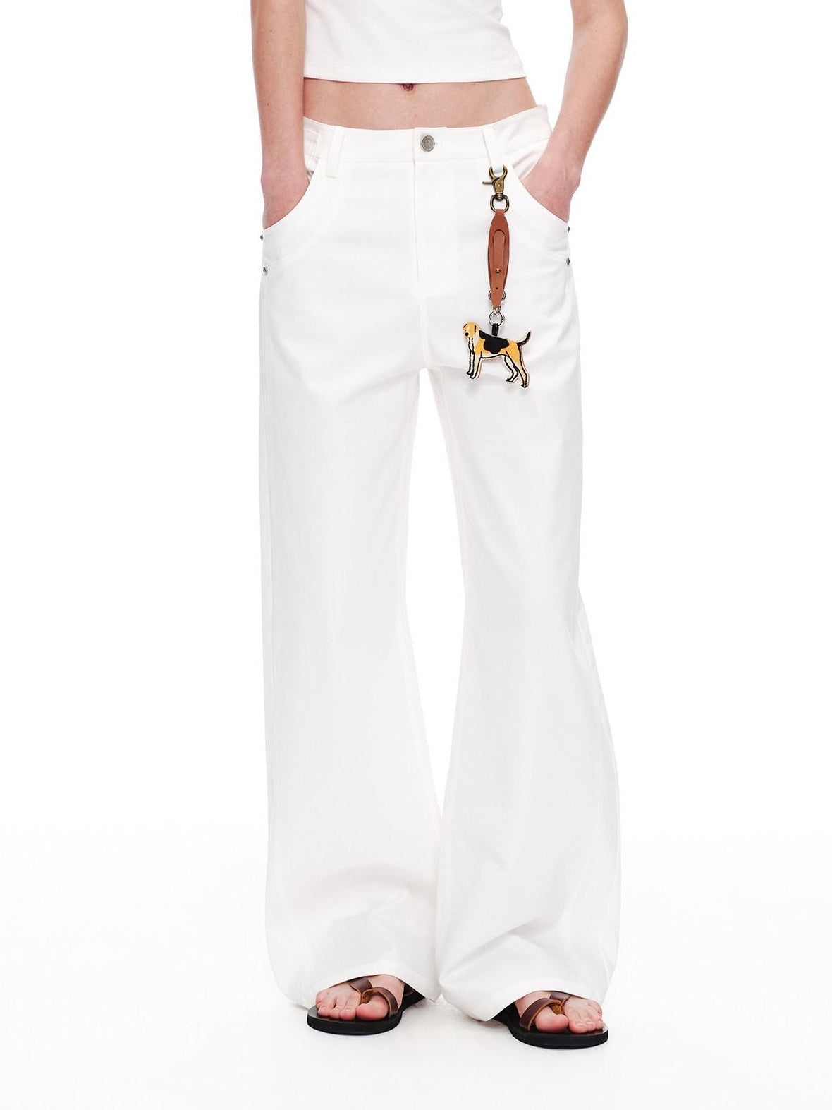 RUN TO THE FUTURE Vintage 3D Embellished Mid Low Waist Button Washed Cotton Women Straight Pants