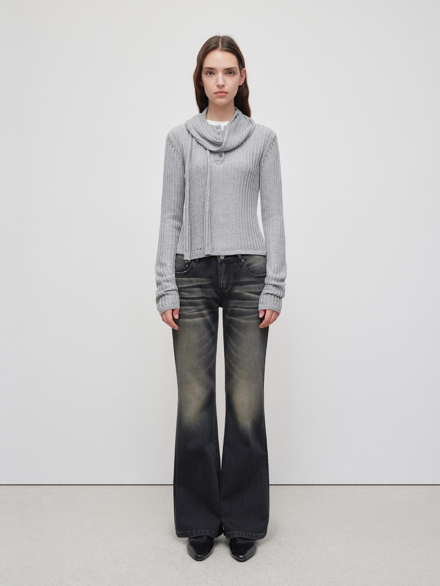 RUN TO THE FUTURE Vintage Black Whisker Distressed Low Rise Relaxed Women&