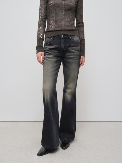 RUN TO THE FUTURE Vintage Black Whisker Distressed Low Rise Relaxed Women&