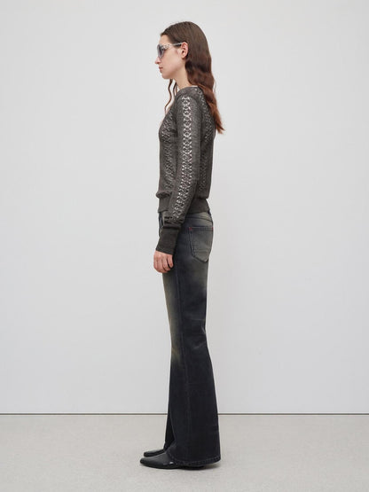RUN TO THE FUTURE Vintage Black Whisker Distressed Low Rise Relaxed Women&