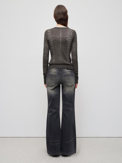 RUN TO THE FUTURE Vintage Black Whisker Distressed Low Rise Relaxed Women&