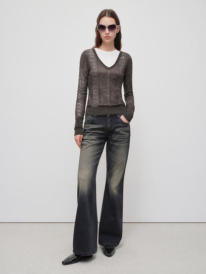 RUN TO THE FUTURE Vintage Black Whisker Distressed Low Rise Relaxed Women&