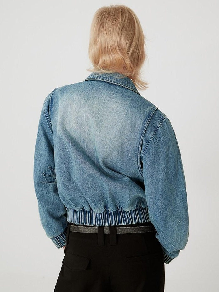 RUN TO THE FUTURE Vintage Blue Denim Original Short Zip Lapel Loose Fit Solid Jackets