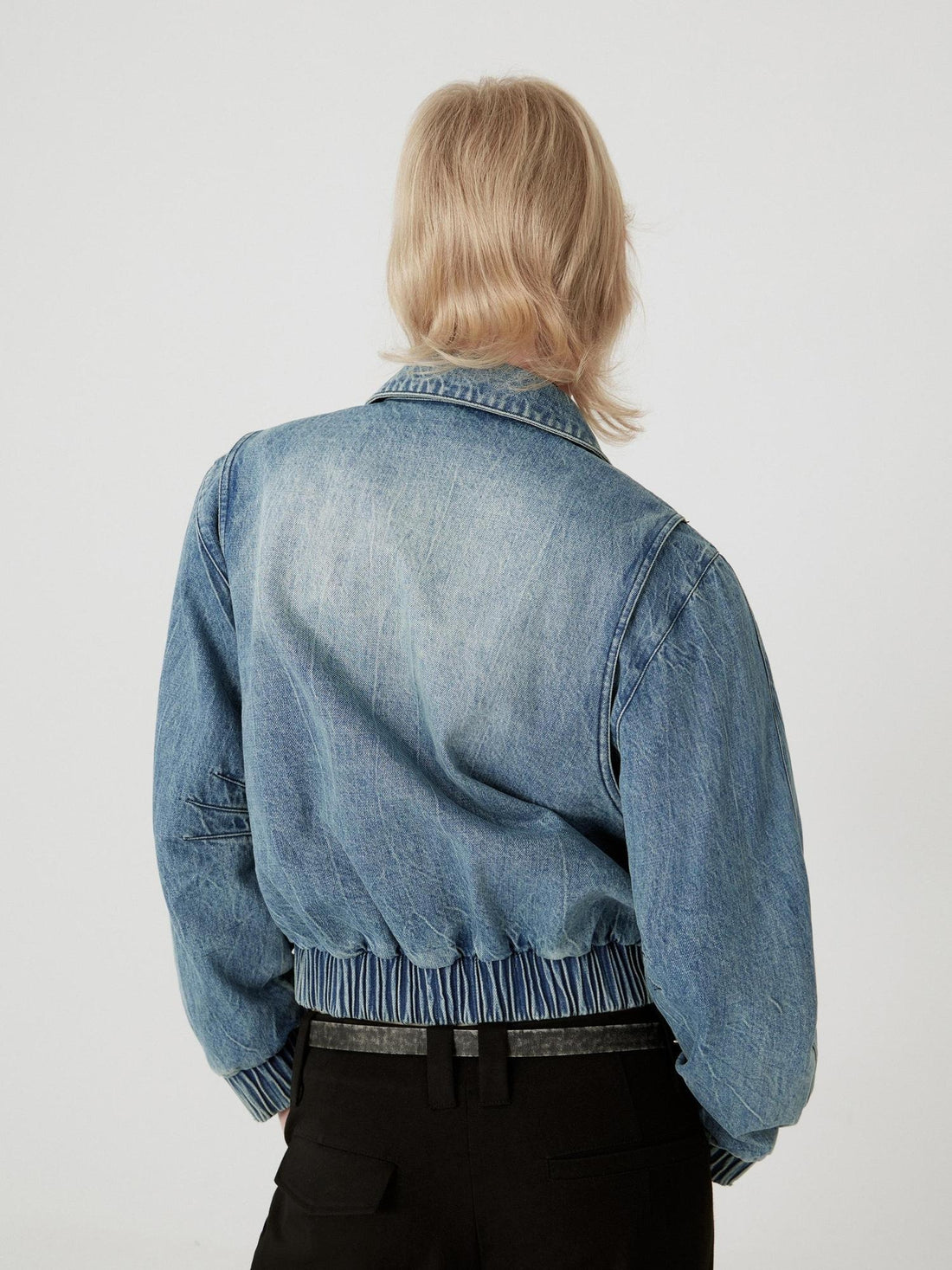 RUN TO THE FUTURE Vintage Blue Denim Original Short Zip Lapel Loose Fit Solid Jackets