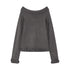 RUN TO THE FUTURE Vintage Commuter Slim Fit 3D Boat Neck Women Wool Blend Long Sleeve T-Shirts