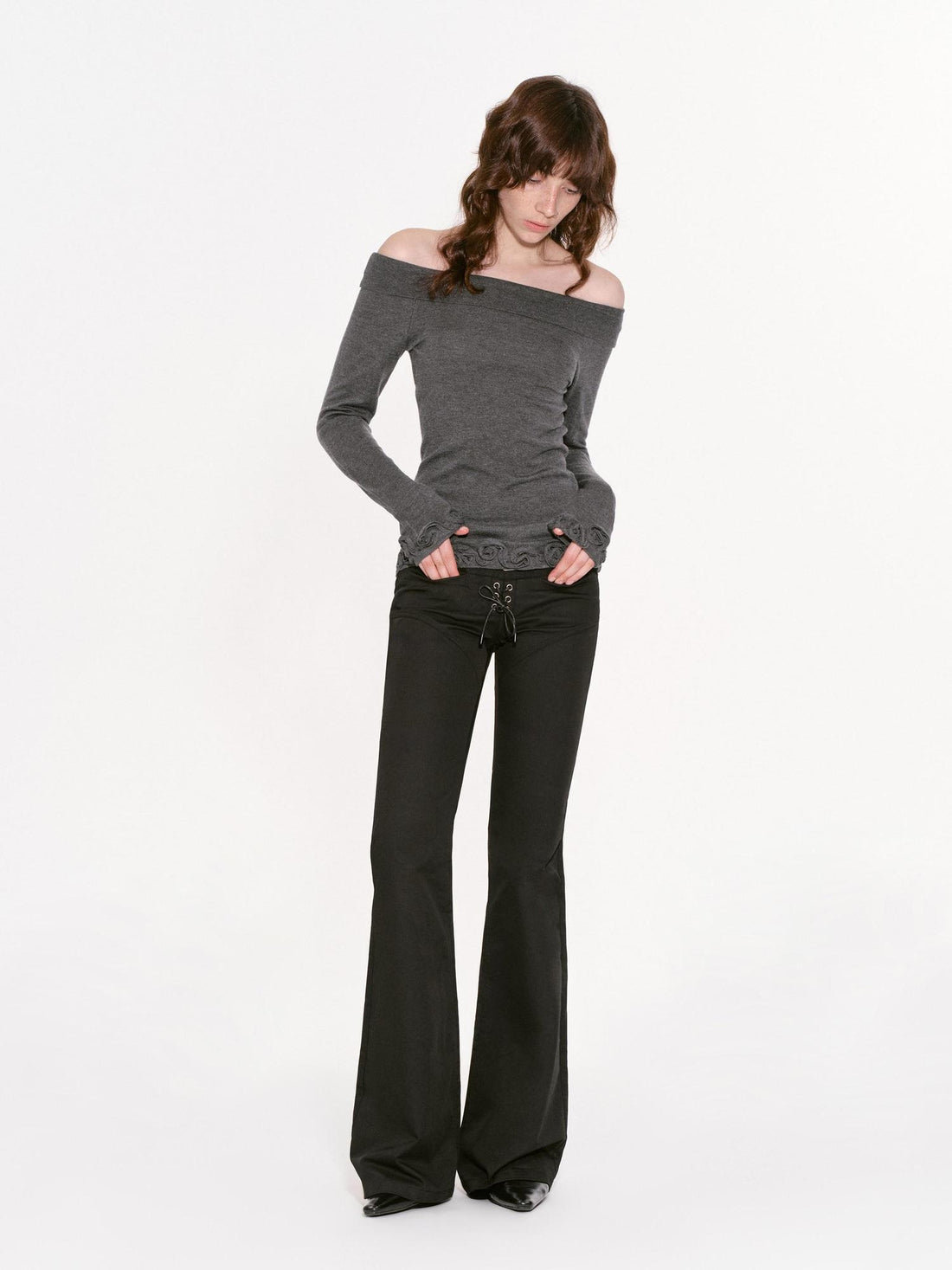 RUN TO THE FUTURE Vintage Commuter Slim Fit 3D Boat Neck Women Wool Blend Long Sleeve T-Shirts