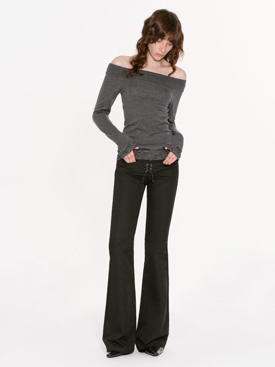 RUN TO THE FUTURE Vintage Commuter Slim Fit 3D Boat Neck Women Wool Blend Long Sleeve T-Shirts