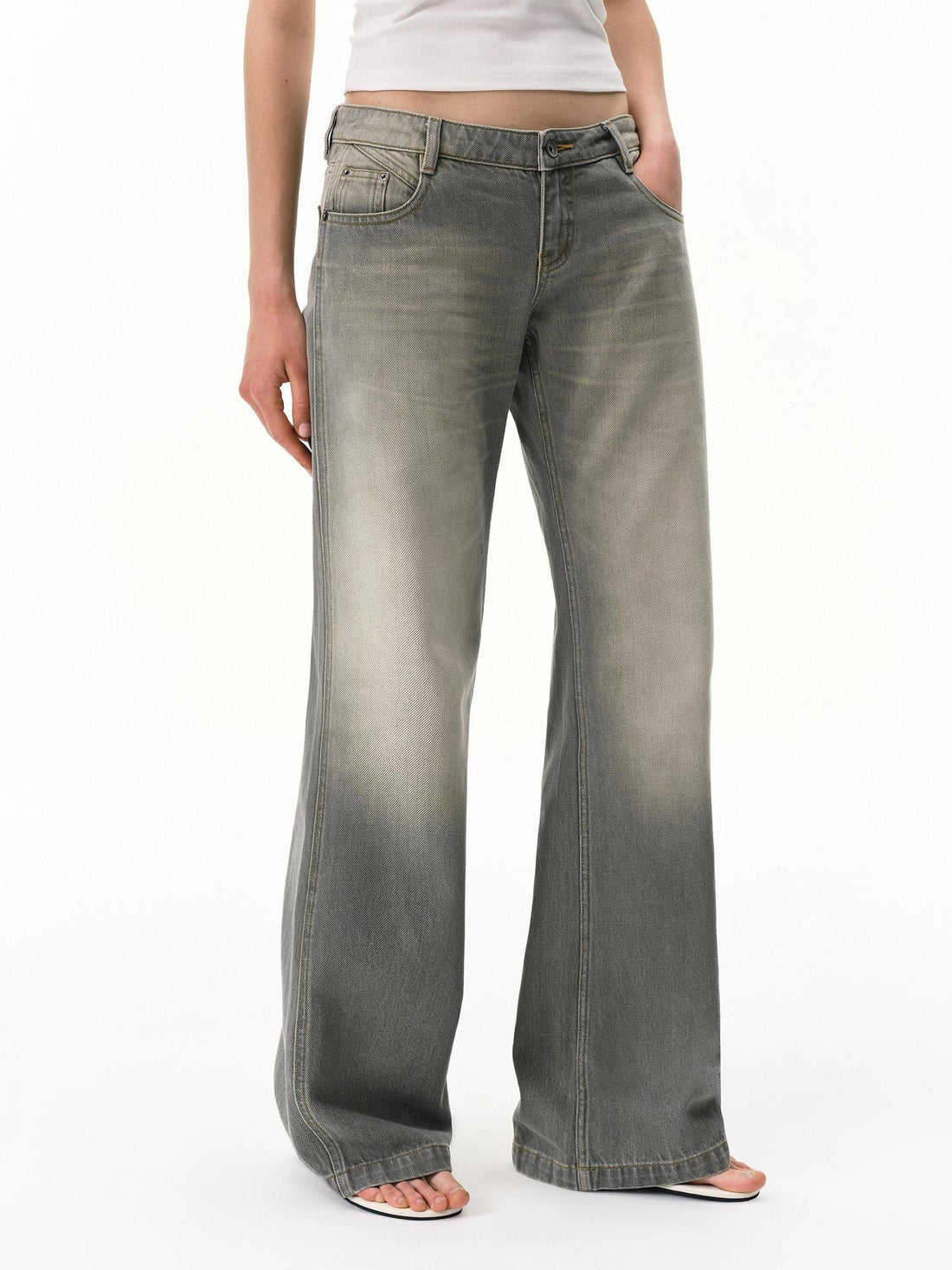 RUN TO THE FUTURE Vintage Distressed Gray Low Waist Slimming Women&
