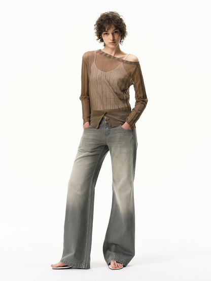 RUN TO THE FUTURE Vintage Distressed Gray Low Waist Slimming Women&