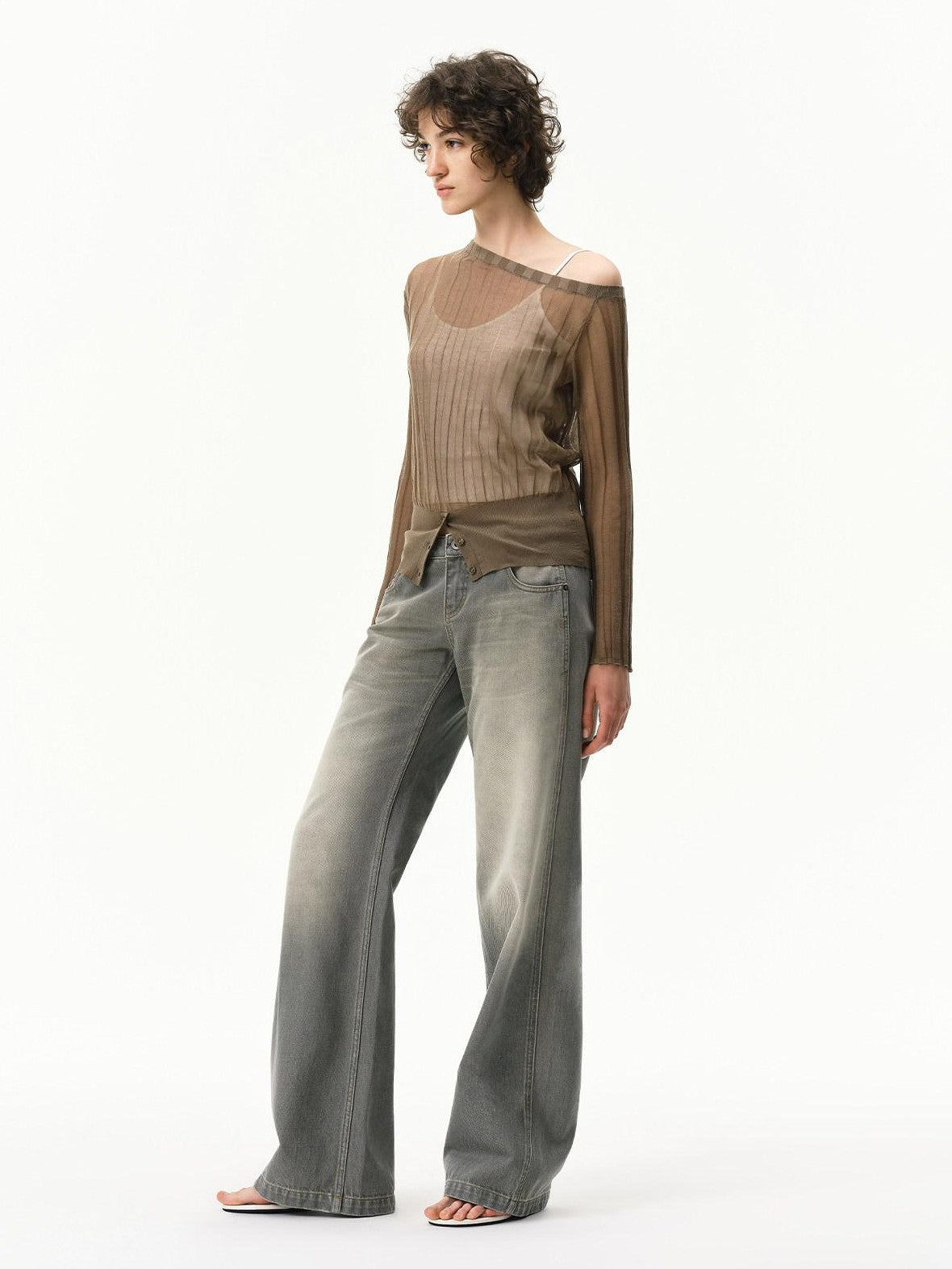 RUN TO THE FUTURE Vintage Distressed Gray Low Waist Slimming Women&