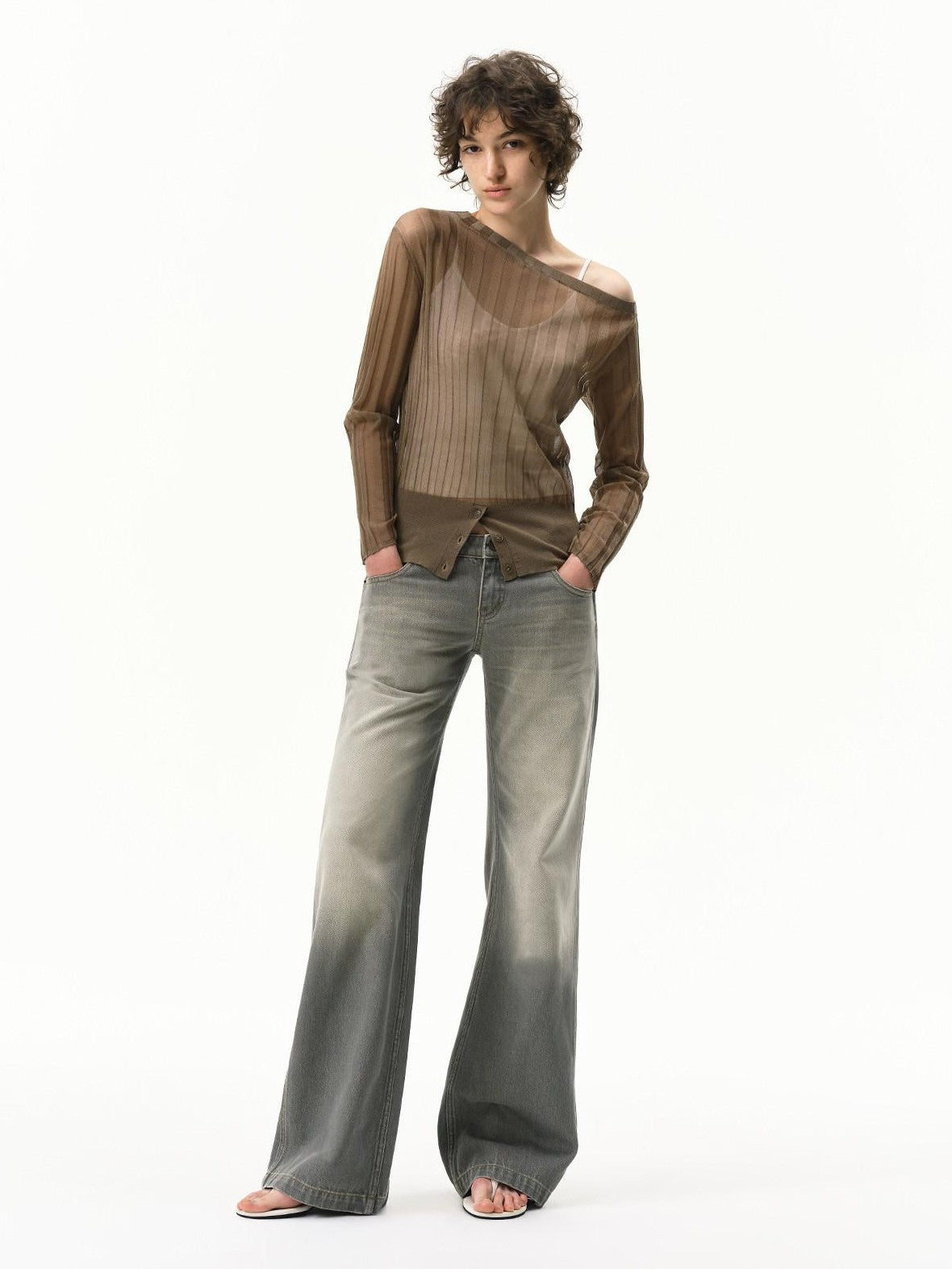 RUN TO THE FUTURE Vintage Distressed Gray Low Waist Slimming Women&