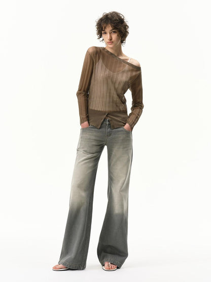 RUN TO THE FUTURE Vintage Distressed Gray Low Waist Slimming Women&