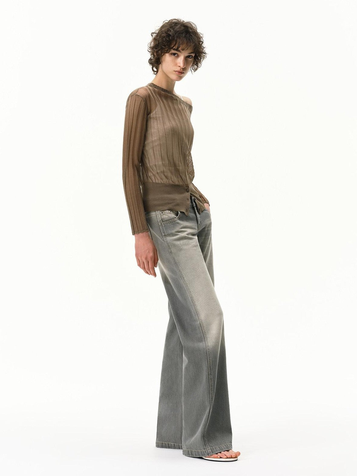 RUN TO THE FUTURE Vintage Distressed Gray Low Waist Slimming Women&