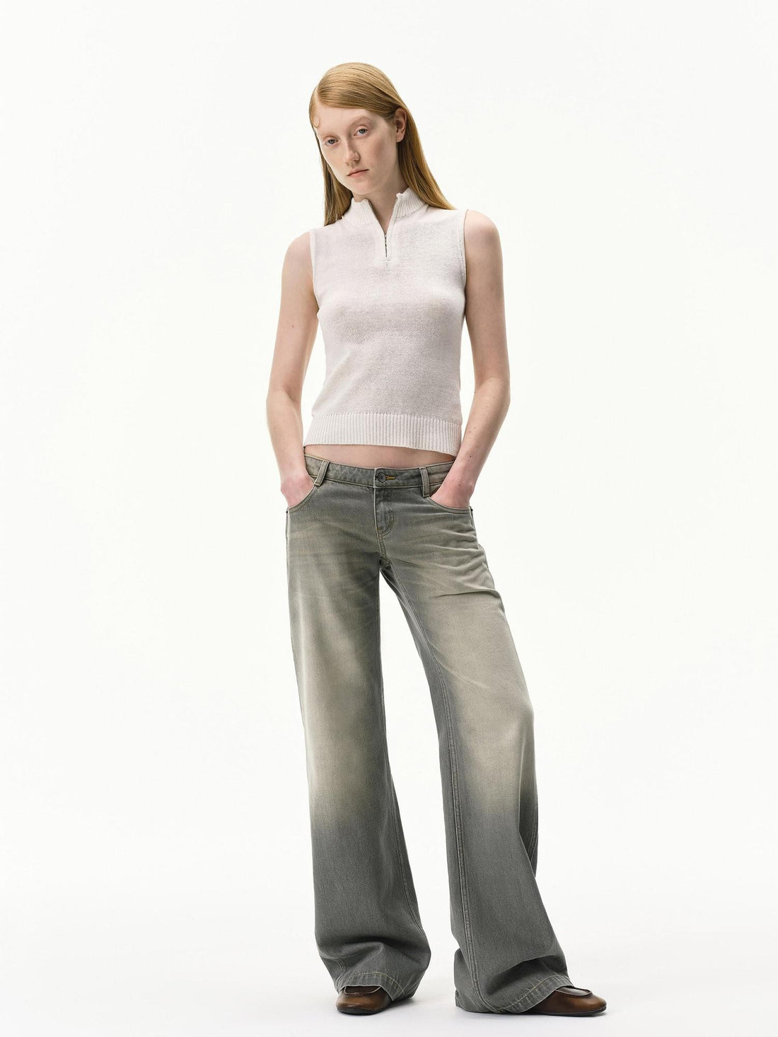 RUN TO THE FUTURE Vintage Distressed Gray Low Waist Slimming Women&