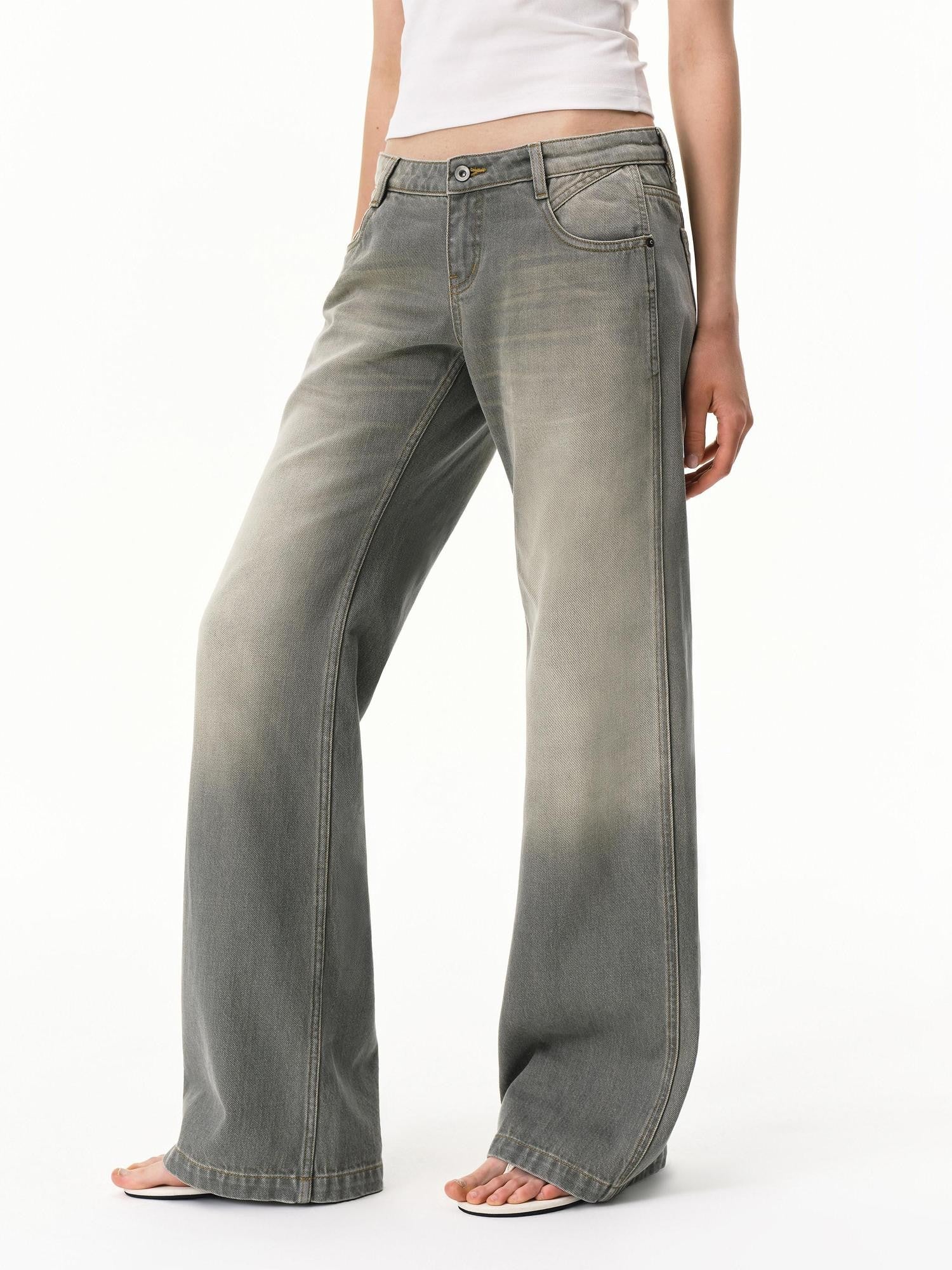 RUN TO THE FUTURE Vintage Distressed Gray Low Waist Slimming Women&