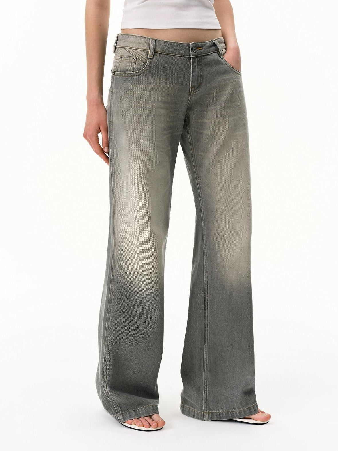 RUN TO THE FUTURE Vintage Distressed Gray Low Waist Slimming Women&