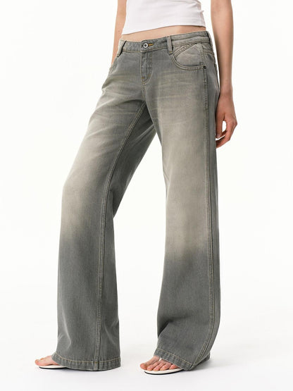 RUN TO THE FUTURE Vintage Distressed Gray Low Waist Slimming Women&
