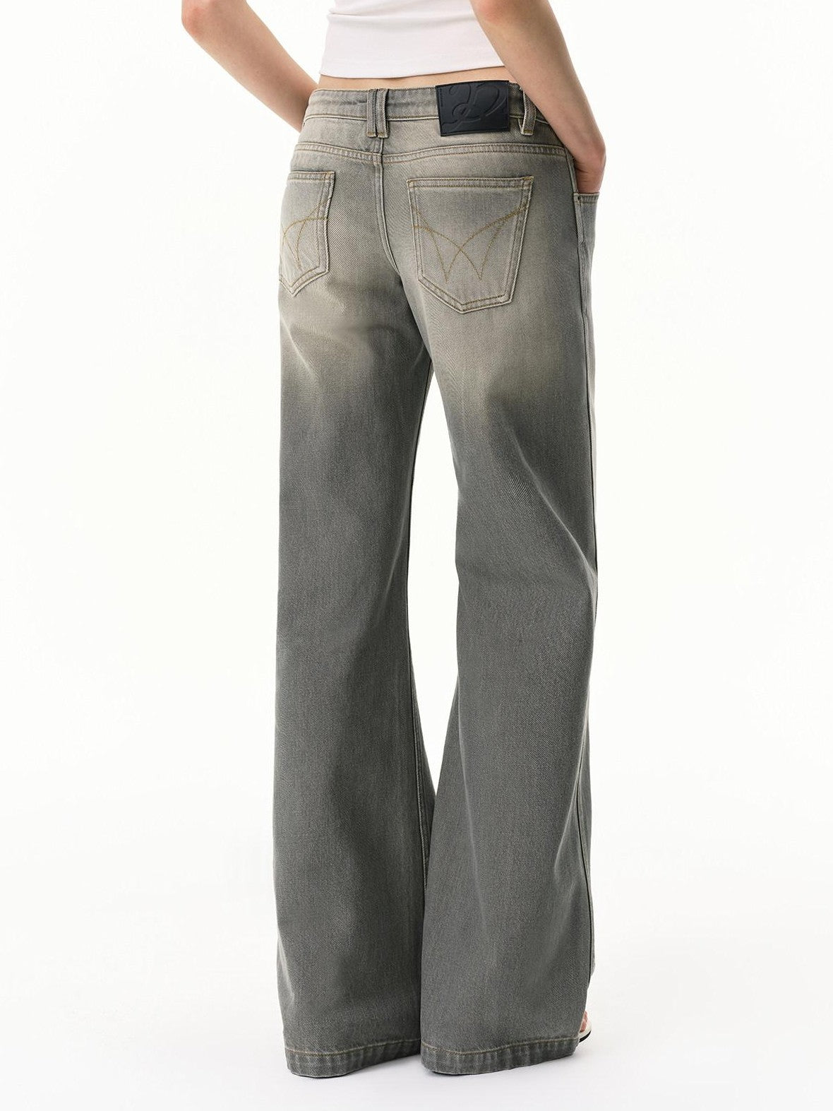 RUN TO THE FUTURE Vintage Distressed Gray Low Waist Slimming Women&