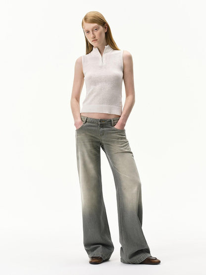 RUN TO THE FUTURE Vintage Distressed Gray Low Waist Slimming Women&