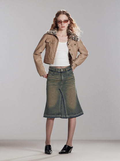 RUN TO THE FUTURE Vintage Distressed Washed Denim Low Waist A Line City Casual Midi Skirts