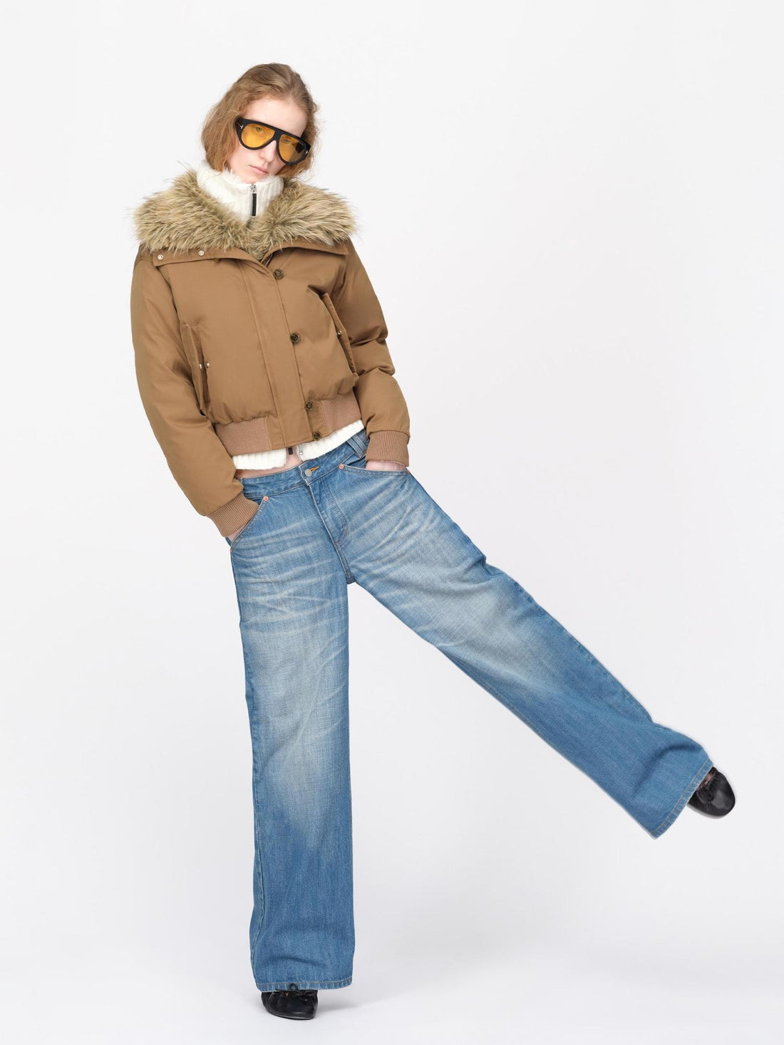 RUN TO THE FUTURE Vintage Faux Fur Trim Oversized 90 White Duck Down Women&