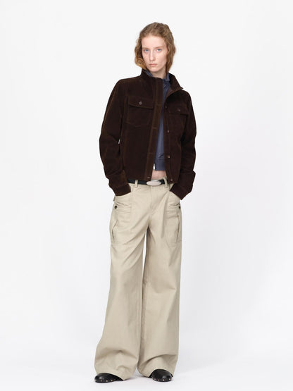 RUN TO THE FUTURE Vintage Faux Suede Stand Collar Slim Waist Women&