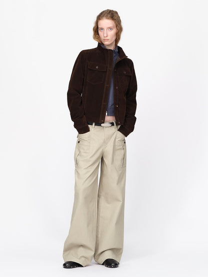 RUN TO THE FUTURE Vintage Faux Suede Stand Collar Slim Waist Women&