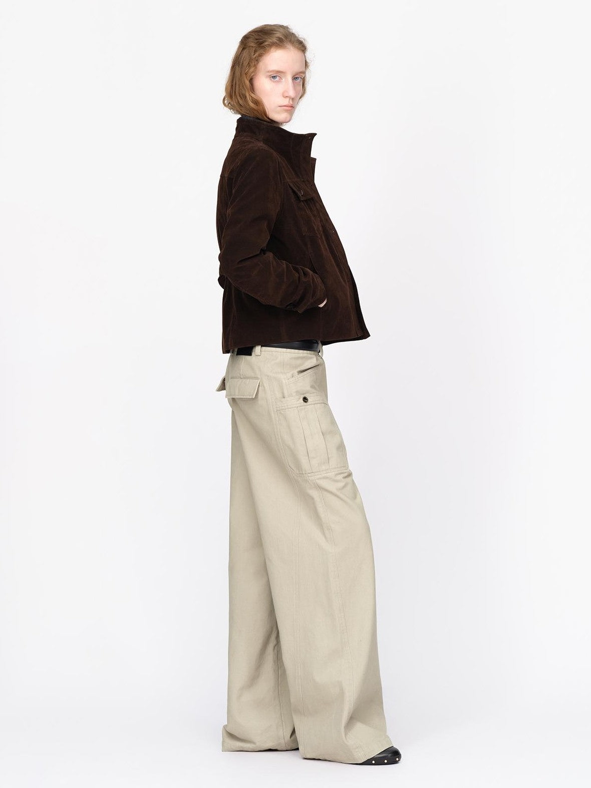 RUN TO THE FUTURE Vintage Faux Suede Stand Collar Slim Waist Women&