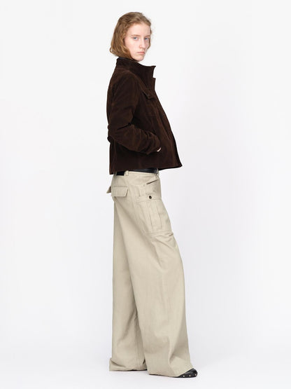 RUN TO THE FUTURE Vintage Faux Suede Stand Collar Slim Waist Women&