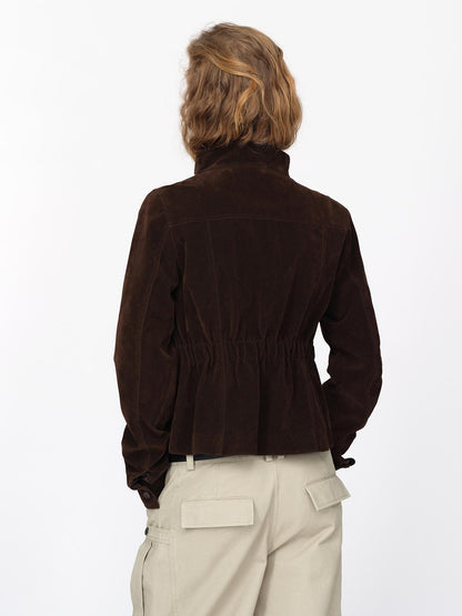 RUN TO THE FUTURE Vintage Faux Suede Stand Collar Slim Waist Women&