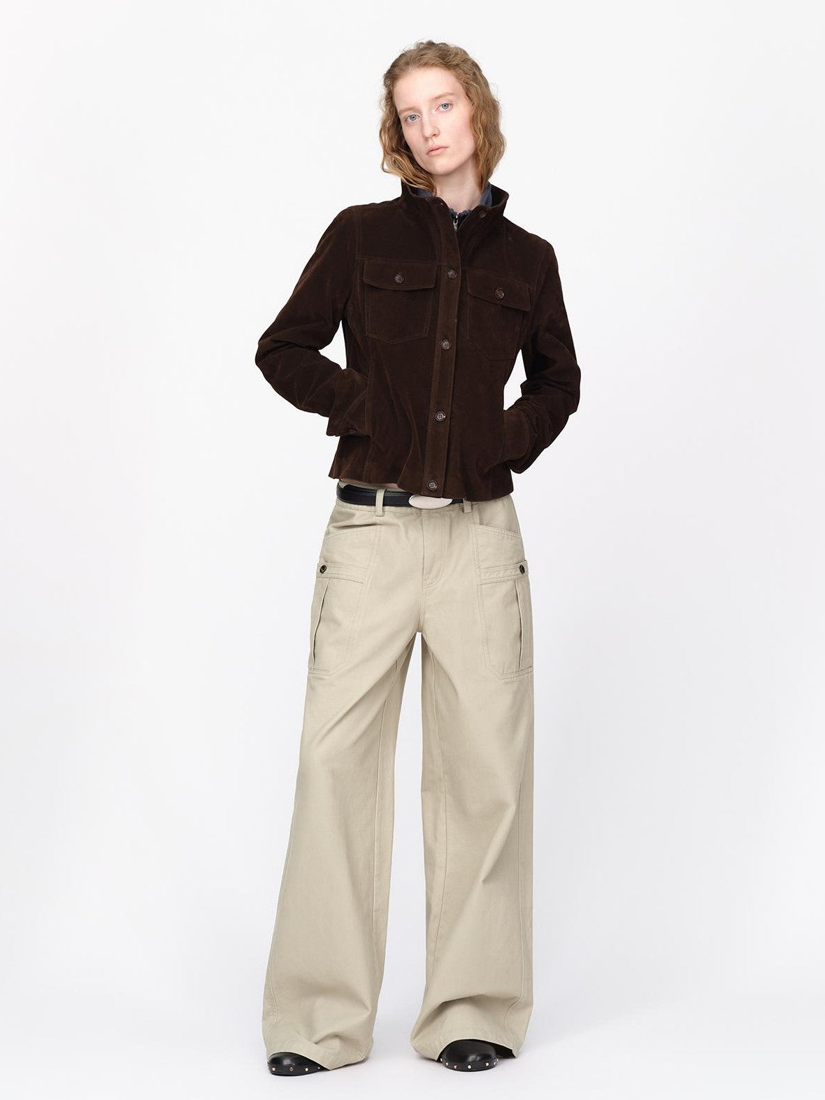 RUN TO THE FUTURE Vintage Faux Suede Stand Collar Slim Waist Women&