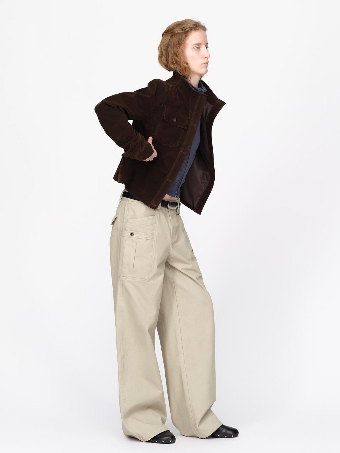 RUN TO THE FUTURE Vintage Faux Suede Stand Collar Slim Waist Women&