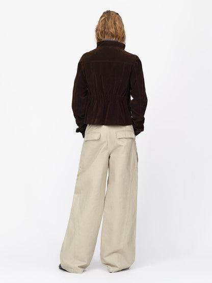 RUN TO THE FUTURE Vintage Faux Suede Stand Collar Slim Waist Women&