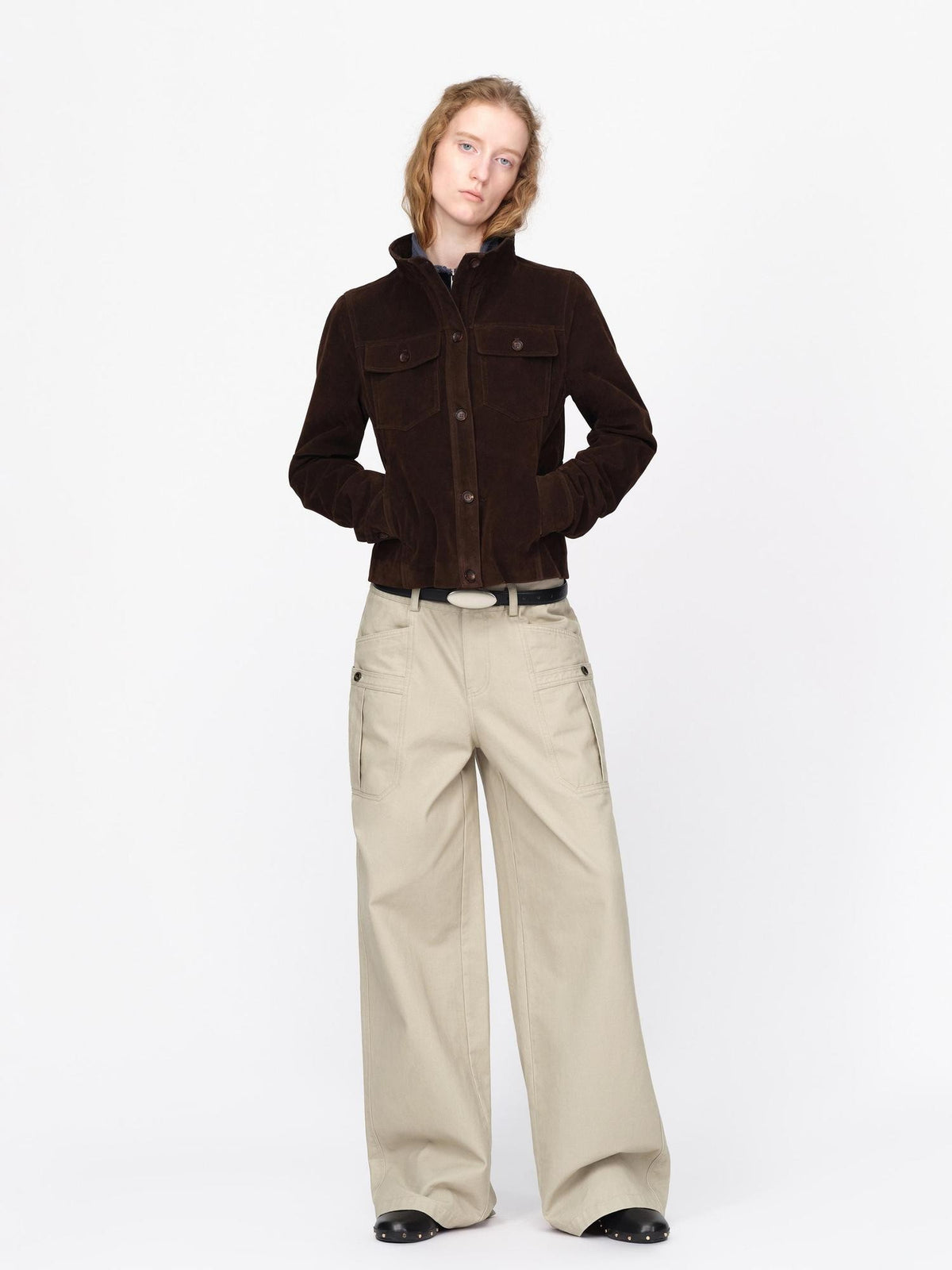 RUN TO THE FUTURE Vintage Faux Suede Stand Collar Slim Waist Women&