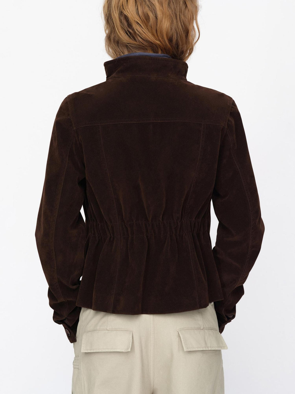 RUN TO THE FUTURE Vintage Faux Suede Stand Collar Slim Waist Women&