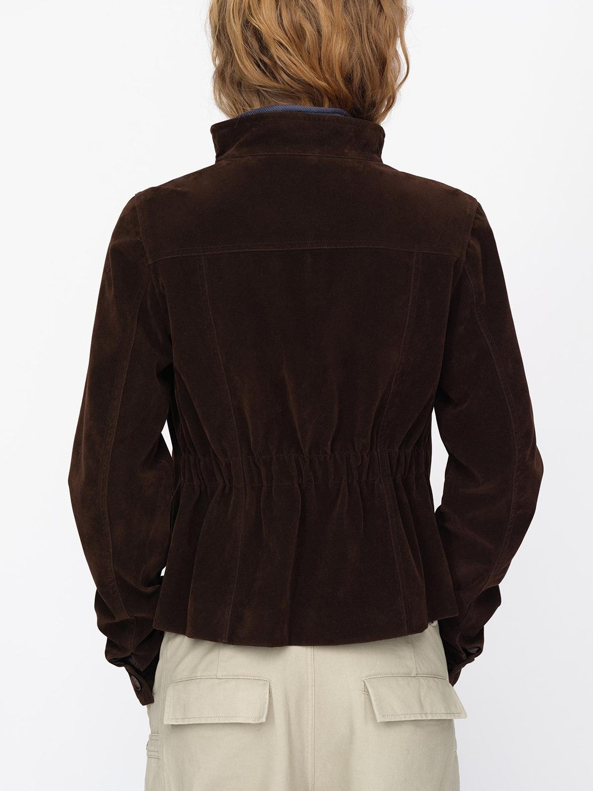 RUN TO THE FUTURE Vintage Faux Suede Stand Collar Slim Waist Women&