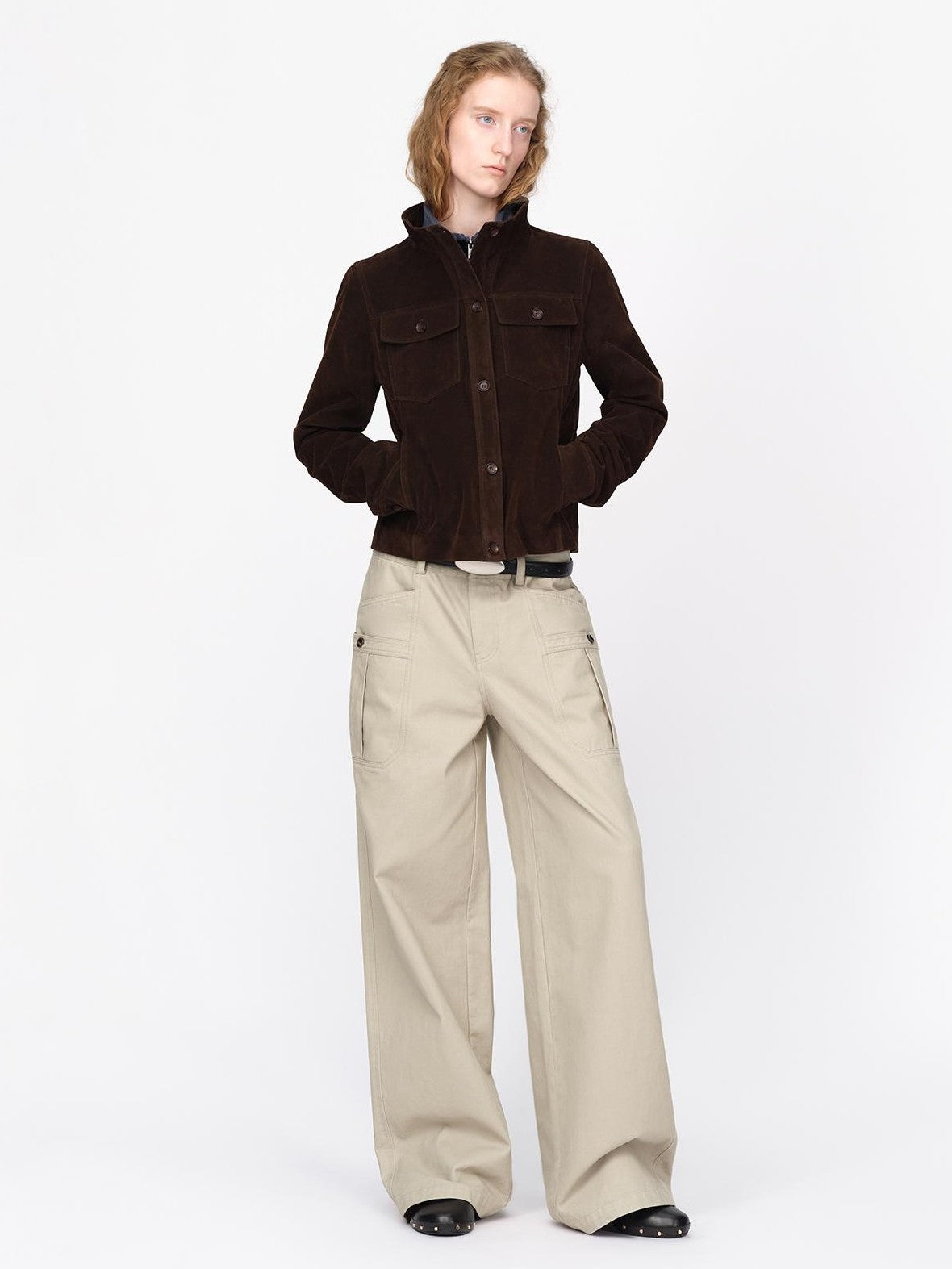 RUN TO THE FUTURE Vintage Faux Suede Stand Collar Slim Waist Women&