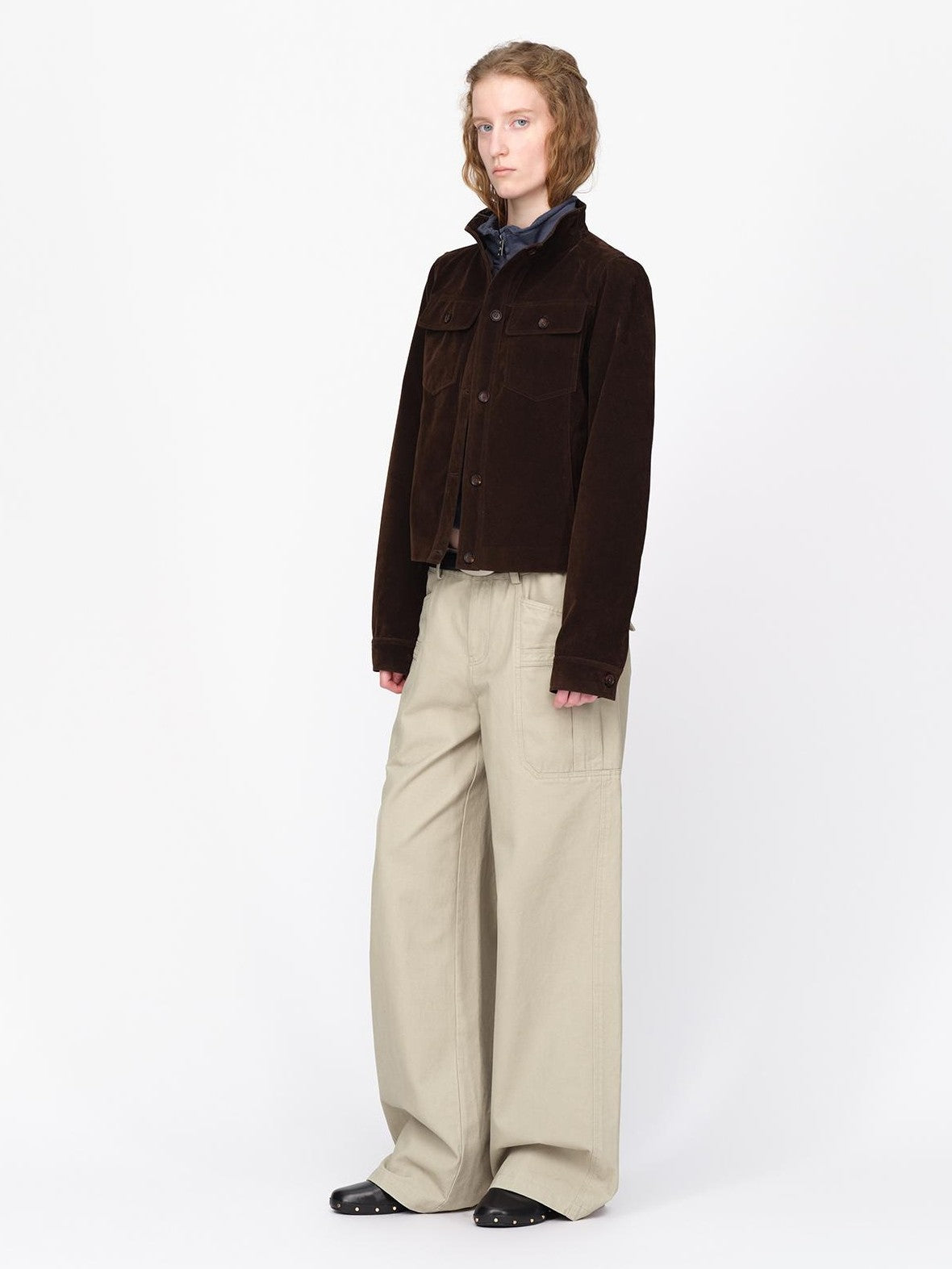RUN TO THE FUTURE Vintage Faux Suede Stand Collar Slim Waist Women&