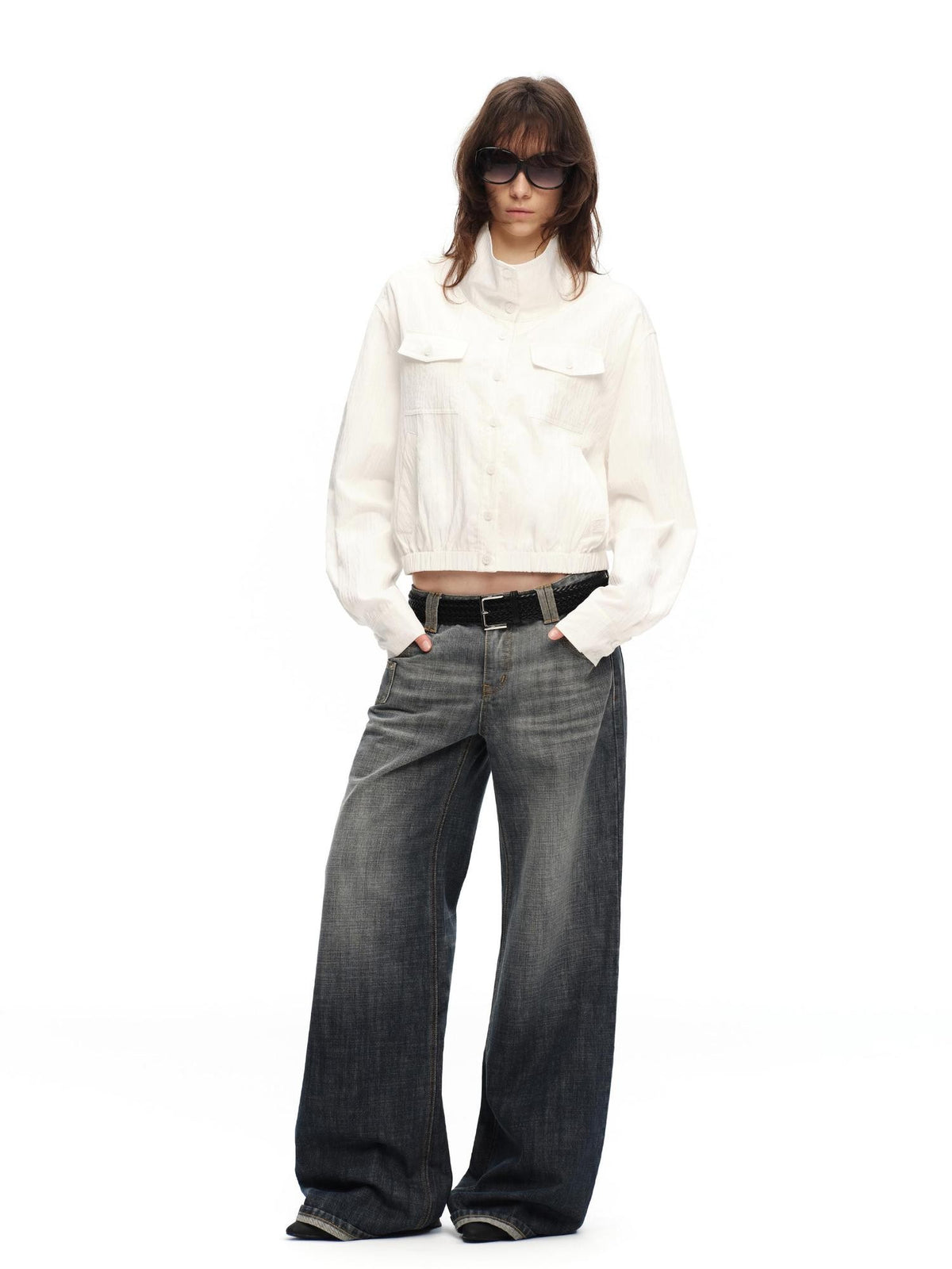 RUN TO THE FUTURE Vintage High Collar Loose Double Pocket Women&