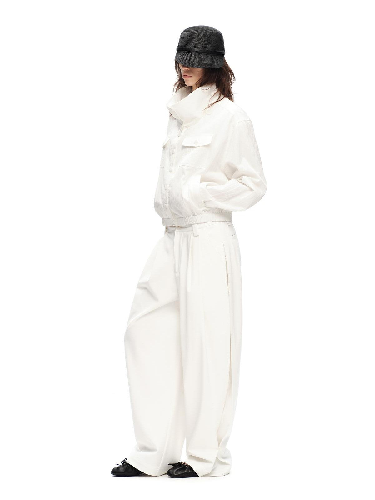 RUN TO THE FUTURE Vintage High Collar Loose Double Pocket Women&