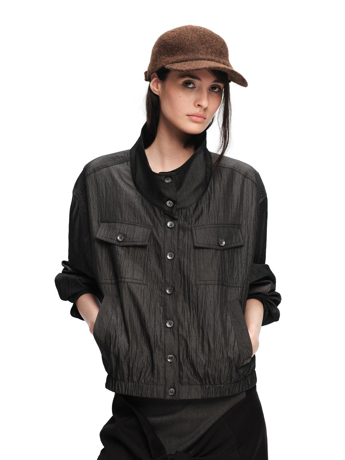 RUN TO THE FUTURE Vintage High Collar Loose Double Pocket Women&