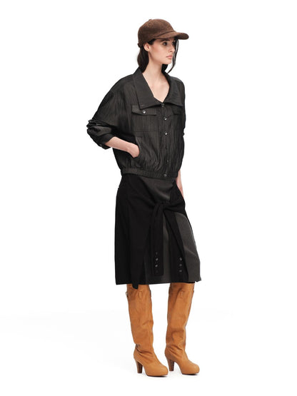 RUN TO THE FUTURE Vintage High Collar Loose Double Pocket Women&