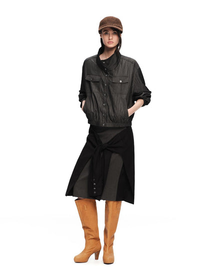 RUN TO THE FUTURE Vintage High Collar Loose Double Pocket Women&